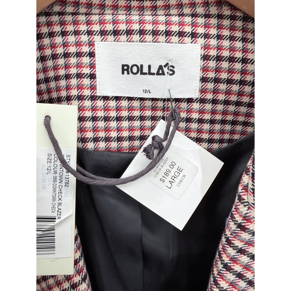 Rolla's Downtown Check Blazer Womens Size 12 Large Brown Plaid Double Breasted - Picture 5 of 14